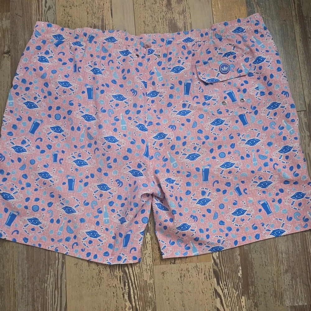 Peter‎ Millar Mens Swimwear XXL Pink Seaside Collection Crab Beer Printed Trunks